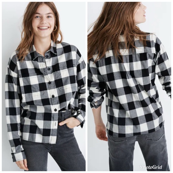 Madewell Tops - Madewell Shirt Jacket Womens Large Black White Buffalo Check Oversized Classic